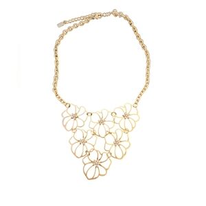 NWT ViVl Women's Vintage Goldtone Floral Bib Rhinestone Statement Necklace